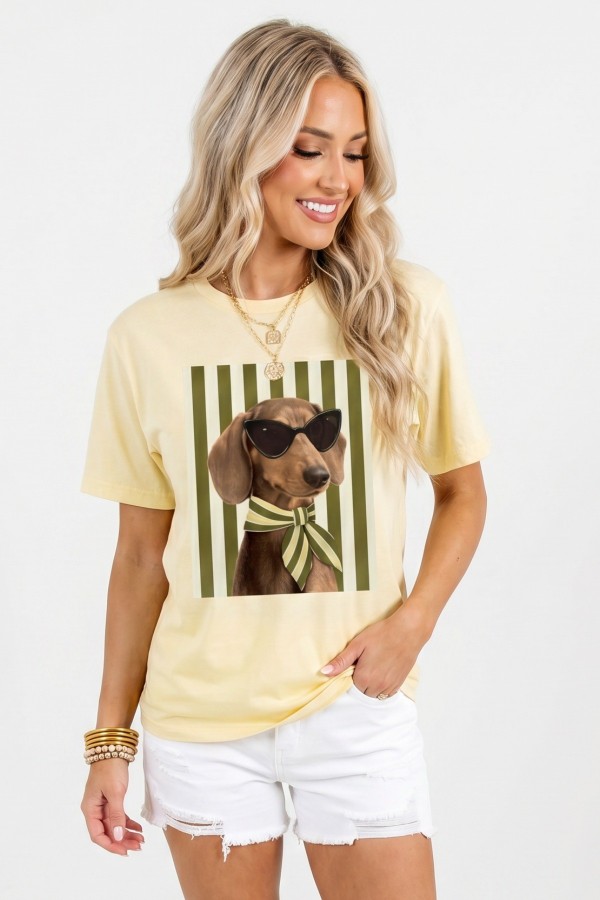 T1622-7253A / Nylon Apparel<br/>Helena Detective Dog Print Oversize T Shirts