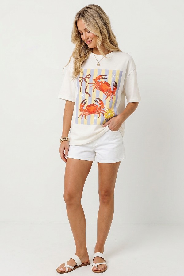 T1622-NY7245 / Nylon Apparel<br/>Katsia Two Crabs Print Oversize Print T Shirts