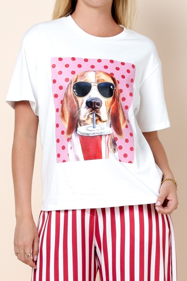 T1622-NY7246A / Nylon Apparel<br/>Coca Dog Polka Dot Print Oversize T Shirts