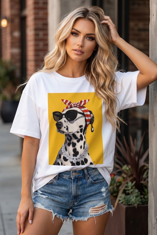 T1622-NY7274 / Nylon Apparel<br/>Christal Dalmatian Print Oversize T Shirts