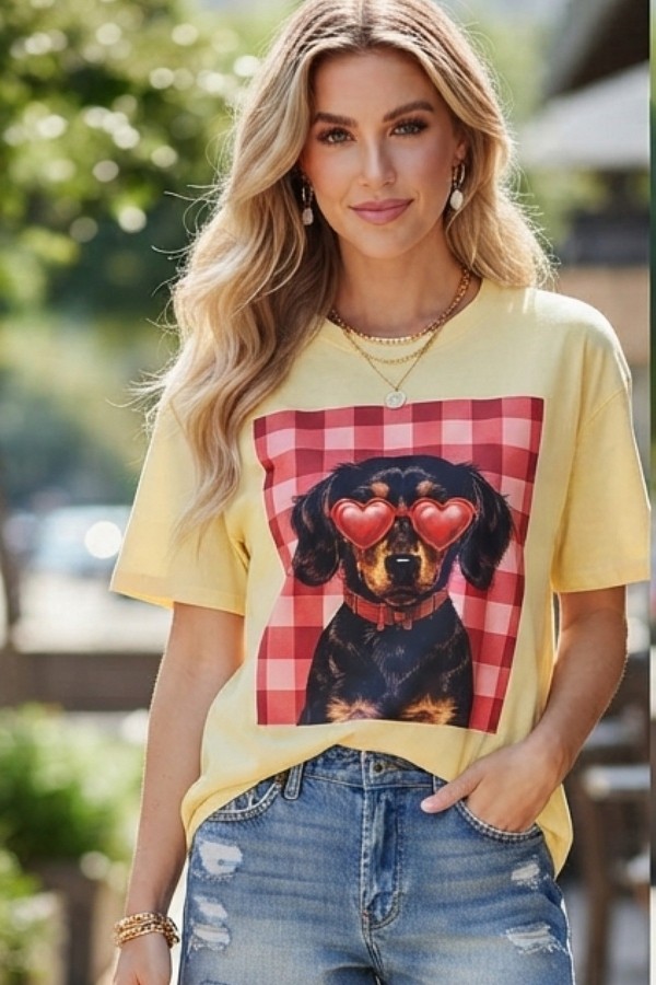 T1622-NY7503 / Nylon Apparel<br/>Sonya Heart Sunglass Dog Print Oversize T Shirts