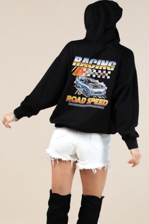 T1634-5869 / Nylon Apparel<br/>Racing Front And Back Print Hoodie Top