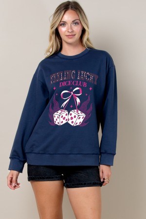 T1655-6693 / Nylon Apparel<br/>Mirza Dice Feeling Lucky Print Sweat Shirts