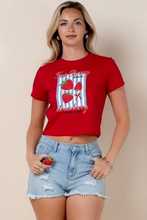 T1664-7117 / Nylon Apparel<br/>Priscilla Fun Berry Print Crop T Shirts