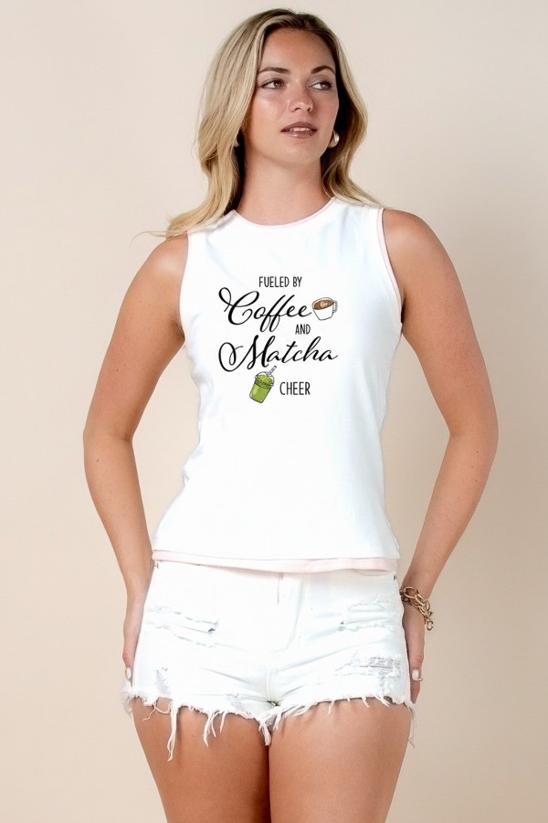 T1690-6759A / Nylon Apparel<br/>Kaylee Coffee And Matcha Print T Shirts