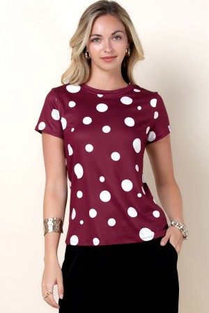 X128-6627C / Nylon Apparel<br/>Dory Polka Dot Print Regular Fit T Shirts