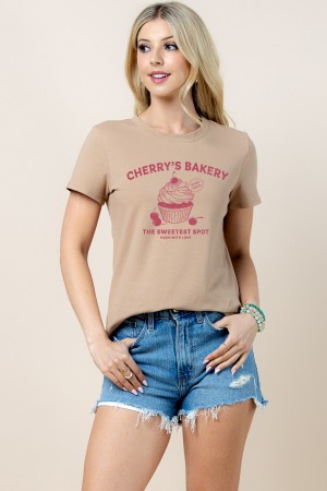 X128-6633 / Nylon Apparel<br/>Tammy Cherries Bakery Print Regular T Shirts