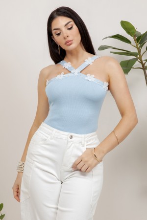 BB-26050 LUNA / BALBOA<br/>LUNA SLEEVE LESS BODYSUIT WITH 3D FLOWERS