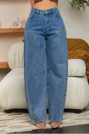 BJ-25089 / BALBOA<br/>STRETCHY BARREL RHINESTONE JEANS