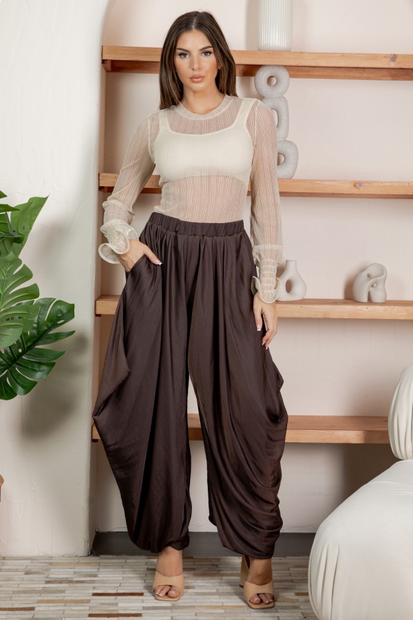 BP-26228 MAFRA / BALBOA<br/>Mafra Boho Satin Elastic-Cuff Pants