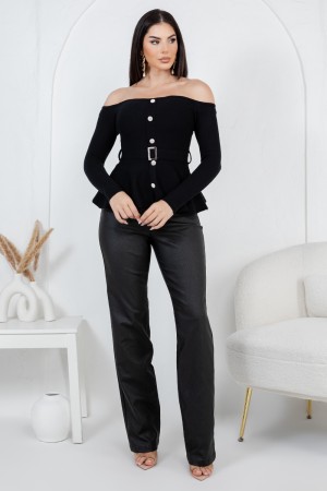 BT-25173 BENEDETTA / BALBOA<br/>BEBEDETTA LONG SLEVEE OPEN SHOULDER CINCHED WAIST BLOUSE
