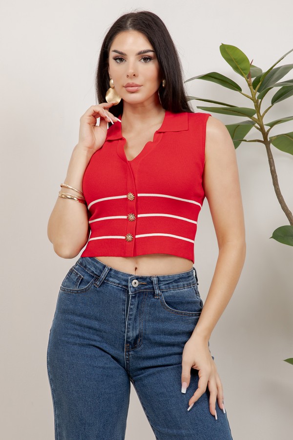 BT-26046 MYERS / BALBOA<br/>MYERS SLEEVE LESS KNIT TOP WITH GOLD BUTTONS