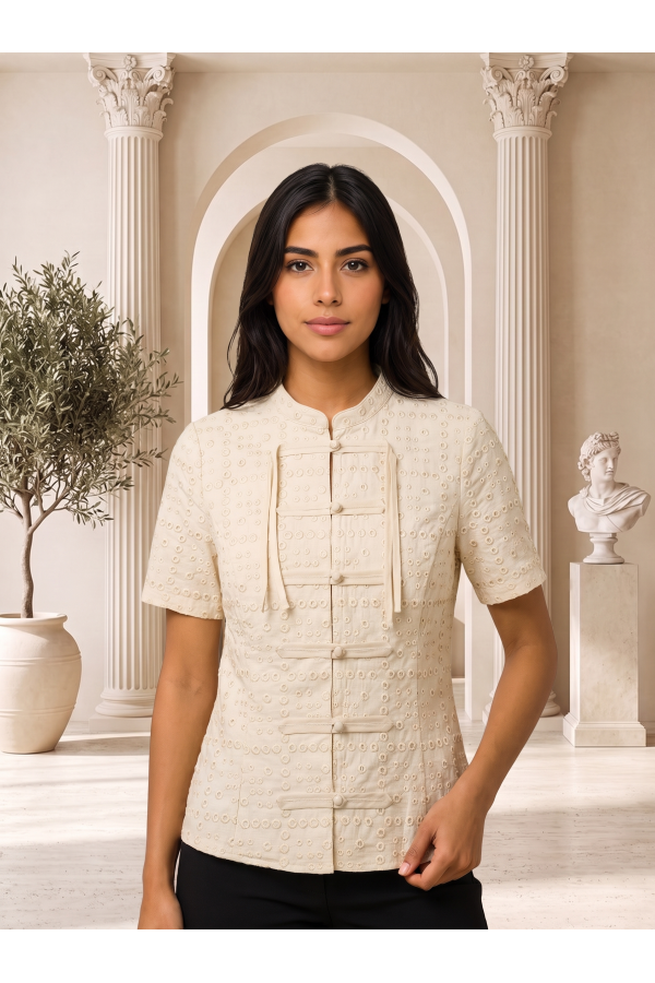 BT-26265 AELIA / BALBOA<br/>Aelia Embroidered Chinese Collar Top
