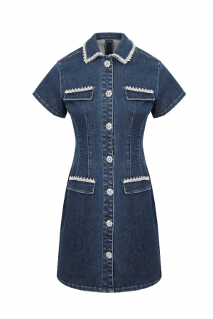 DI012 / RIVIR<br/>Estelle Short Sleeve Embellished Denim Dress