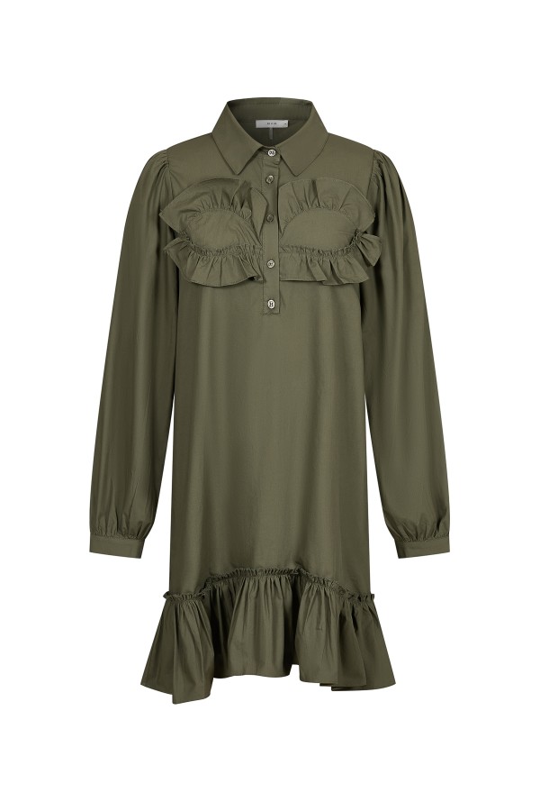 DI116 / RIVIR<br/>Ruffle Details Shirt Mini Dress