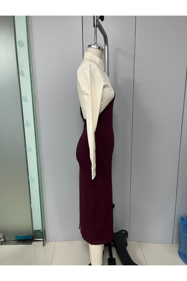 DI143 / RIVIR<br/>Asymmetrical Shirt Knit Mix Midi Dress