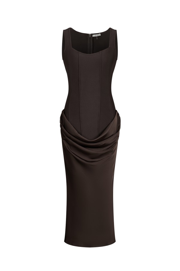DI290 / RIVIR<br/>Draped Satin Bandage Midi Dress