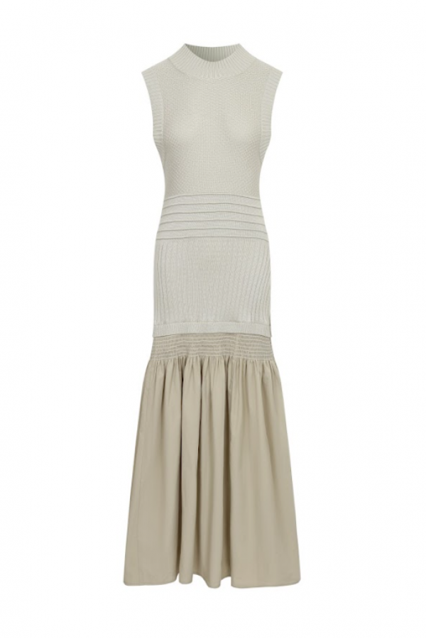 DO156 / RIVIR<br/>Mock-Neck Drop-Waist Sweater Midi Dress