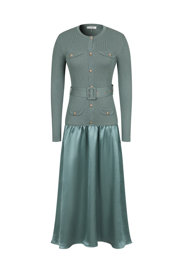 DO238 / RIVIR<br/>Odile Twofer Knit Midi Dress With Belt