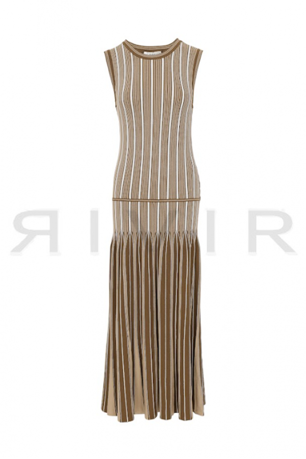 DO253 / RIVIR<br/>Pinstripe Knit Godet Slvls Midi Dress