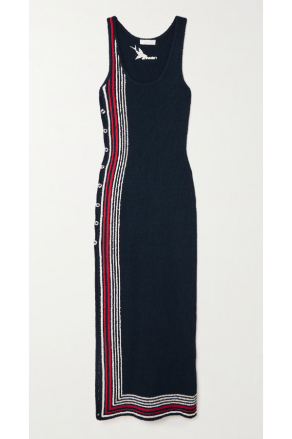 DO257 / RIVIR<br/>Knit Button Embellished Stripe Maxi Slvls Dress