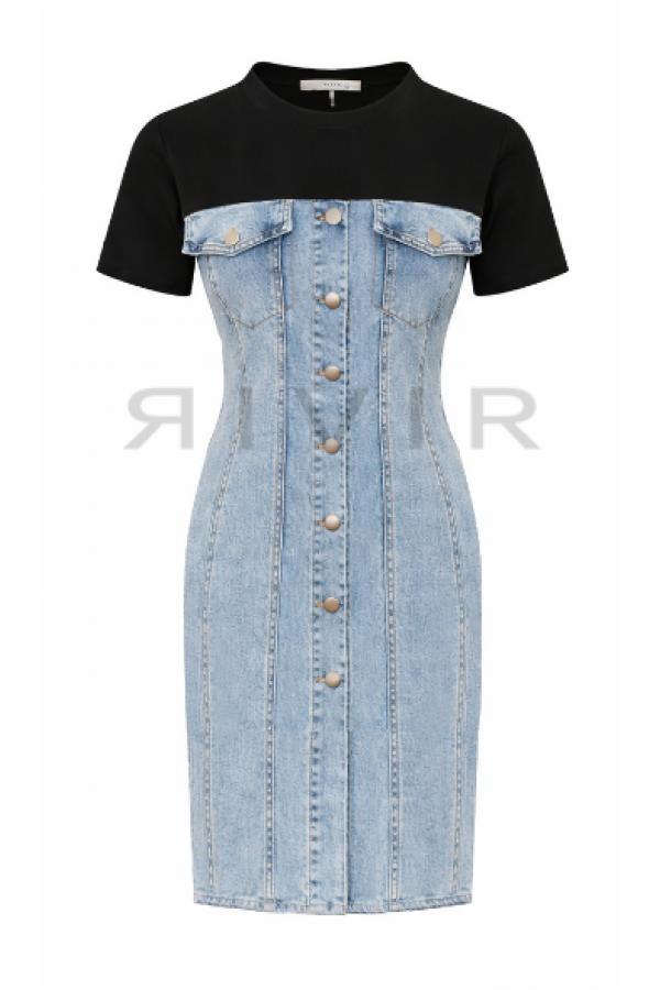 DO353 / RIVIR<br/>Denim short sleeve dress with contrast