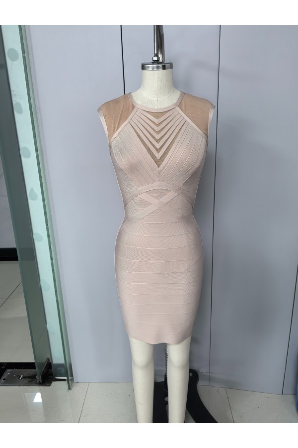 DS038 / RIVIR<br/>Bandage Slvls Mini Dress With Mesh Cutouts