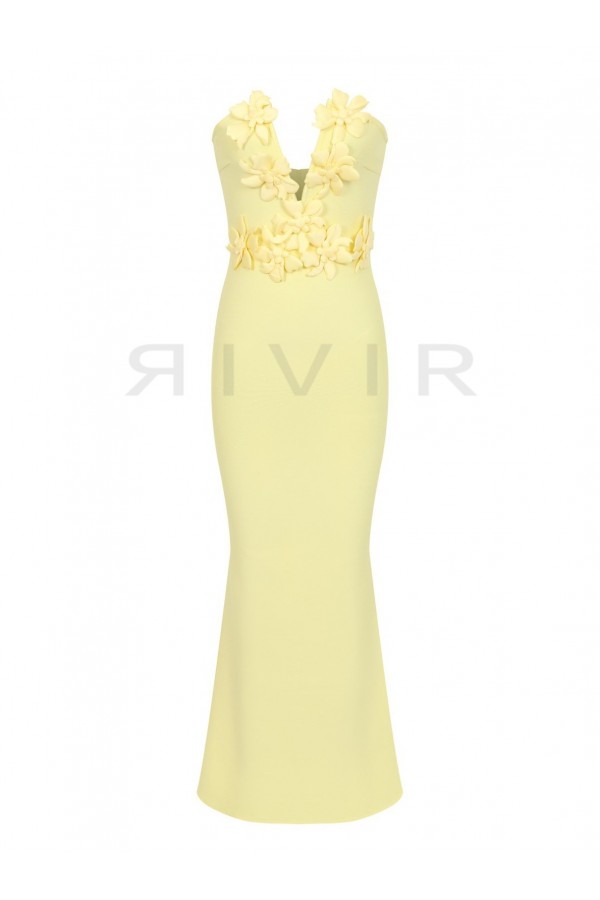 DS070 / RIVIR<br/>sleeveless v-neck bandage dress with flower detail