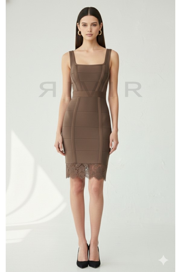 DS092 / RIVIR<br/>Lace Hem Detail Bandage Mini Dress