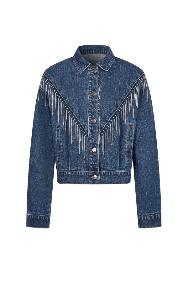 JI169 / RIVIR<br/>Embellished Fringe Detail Denim Jacket