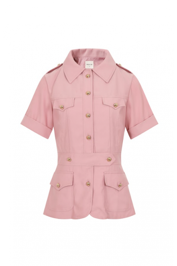 JO206 / RIVIR<br/>Woven Short Slv Safari Jacket With Gold Accent Buttons
