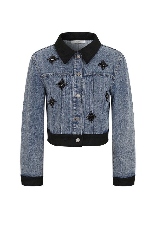 JO235 / RIVIR<br/>Therese Embellished Denim Jacket With Suede Details