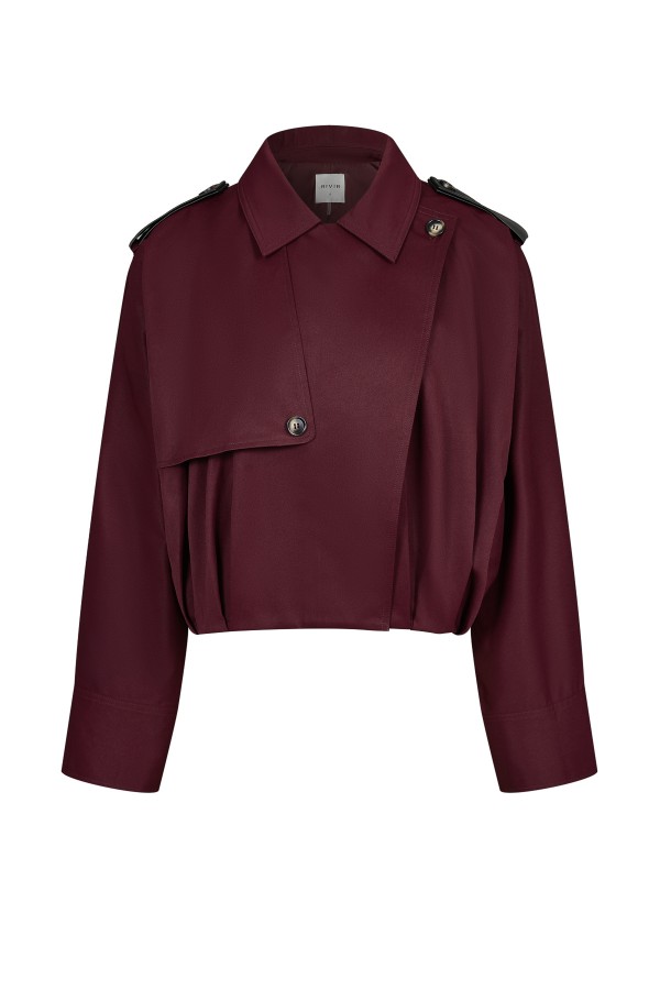 JO314 / RIVIR<br/>Axelle Woven Bubble Hem Trench Jacket With PU Epaullettes