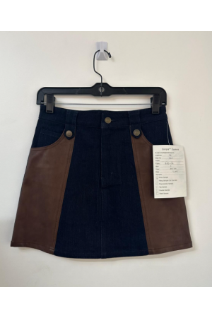 KI001 / RIVIR<br/>The Fitted Denim-Leather Synthesis Mini Skirt