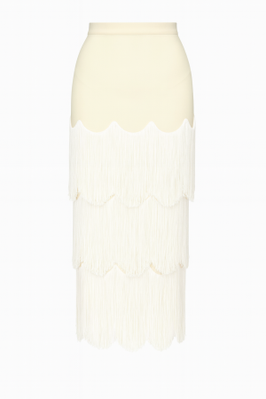 KI014 / RIVIR<br/>Bandage Tiered Fringe Scallop Column Skirt
