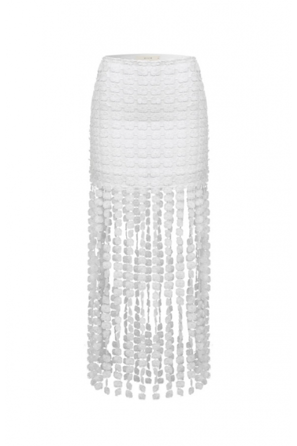 KI064 / RIVIR<br/>Kaia Woven Lace Fringe Detail Skirt