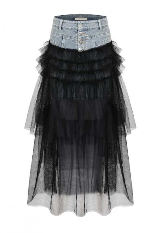 KM007 / RIVIR<br/>The Mesh Storm Denim Skirt