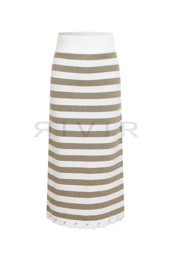 KO292 / RIVIR<br/>Knit Stripe Rope Embellished Midi Skirt