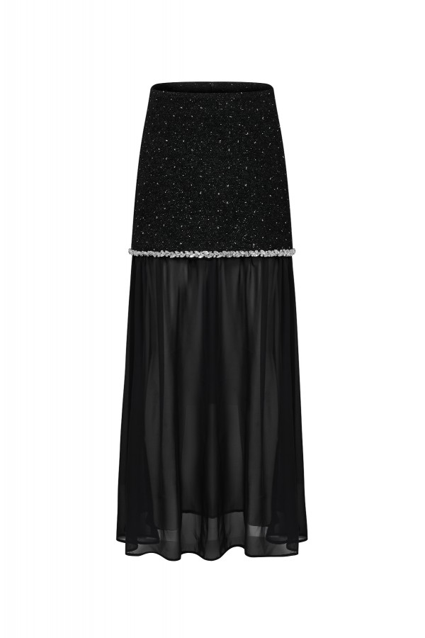 KO445 / RIVIR<br/>Ines Tweed Mini Skirt With Sheer Under Skirt