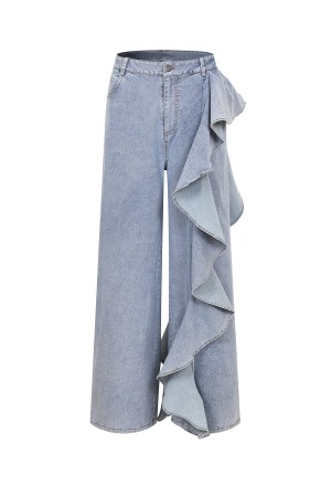 PI052 / RIVIR<br/>Ruffle Detail Wide Leg Jean
