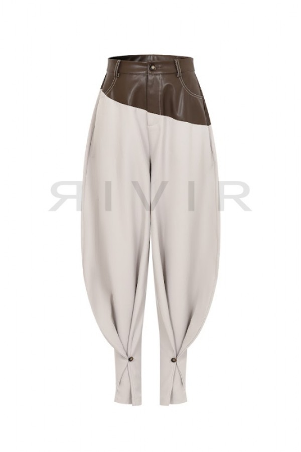 PI119 / RIVIR<br/>Leather Mix Barrel Pants