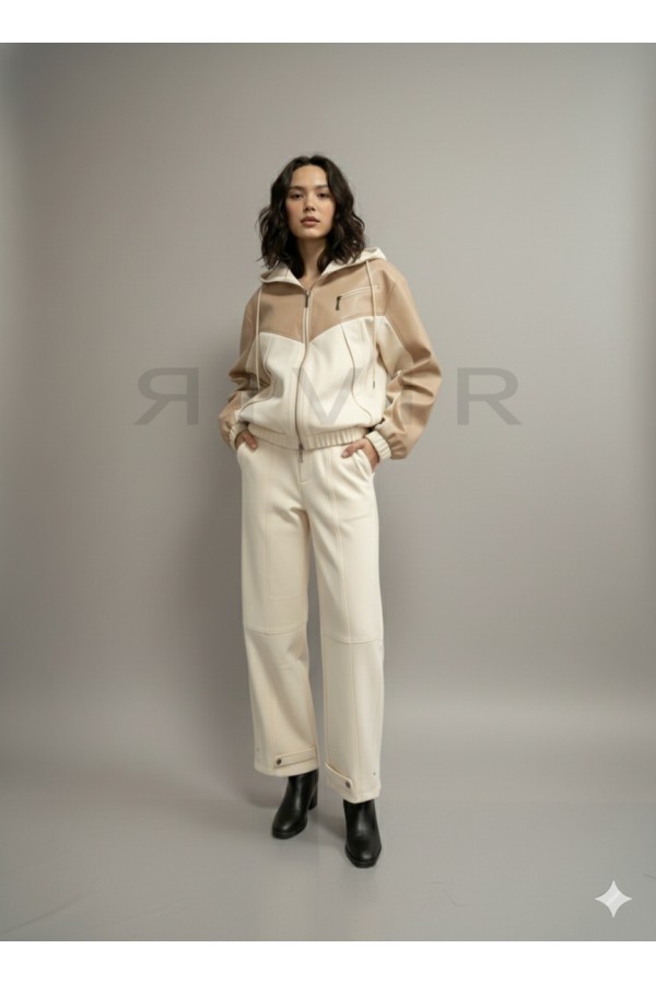 PI181 / RIVIR<br/>Knit Cut Seam Detail Wide Barrel Pants