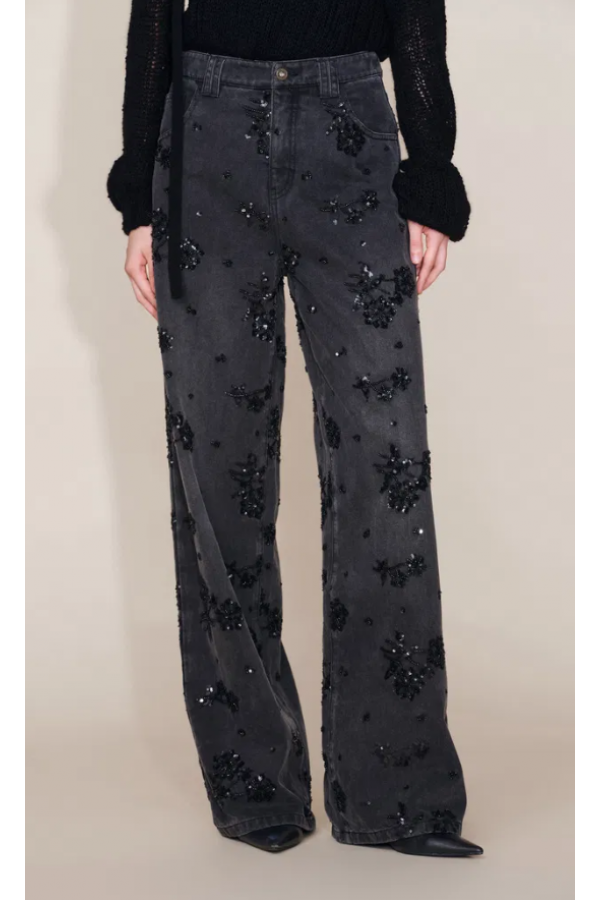 PO235 / RIVIR<br/>Therese Embellished Denim Pants With Black Waistband