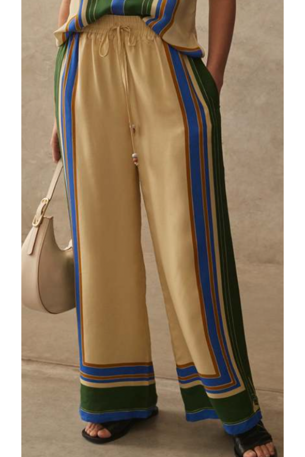 PO254 / RIVIR<br/>Knit Multi Border Stripe Wide Leg Pants
