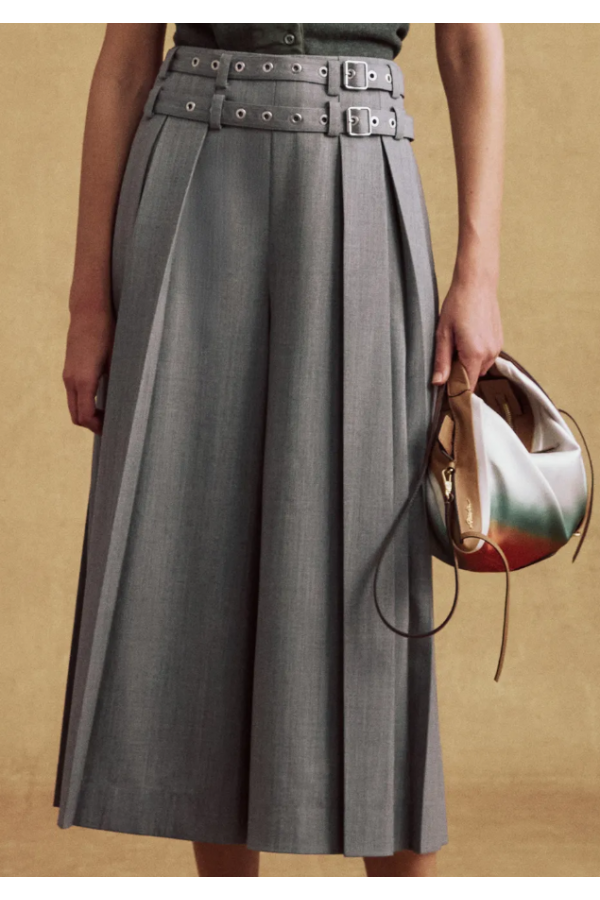 PO308 / RIVIR<br/>Sabine Pleated Wide Leg Pants With Belts