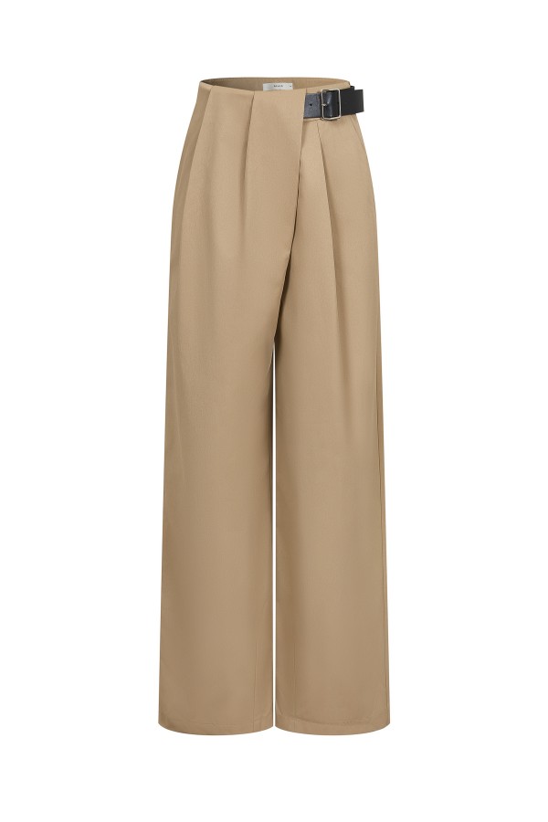 PO314 / RIVIR<br/>Axelle Woven Asymettrical Pleated Pants With PU Belt