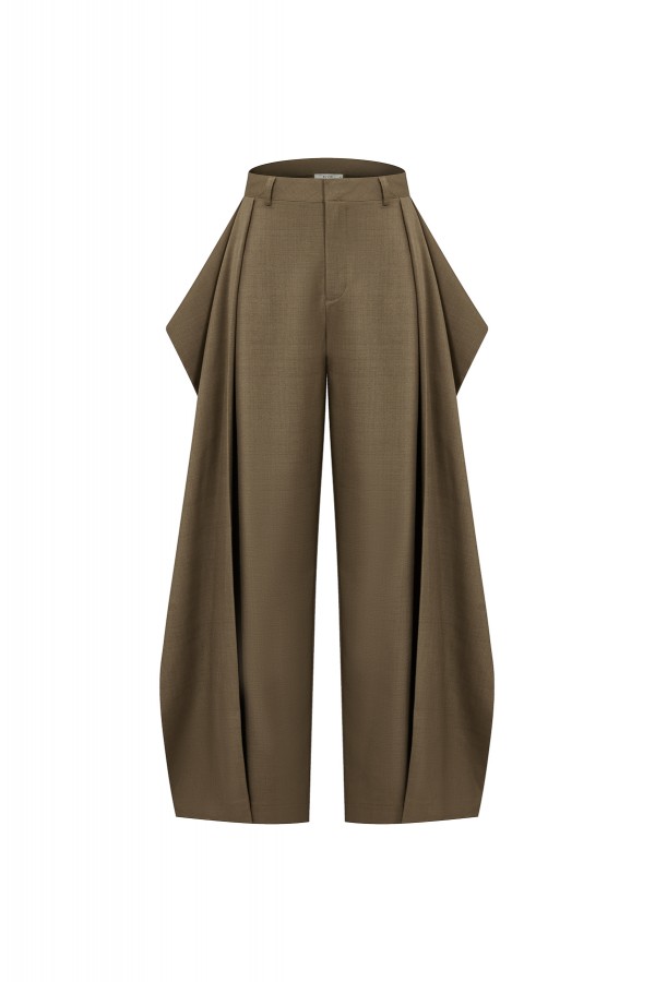 PO408 / RIVIR<br/>Joelle Woven Draped Cape Inspired Pants