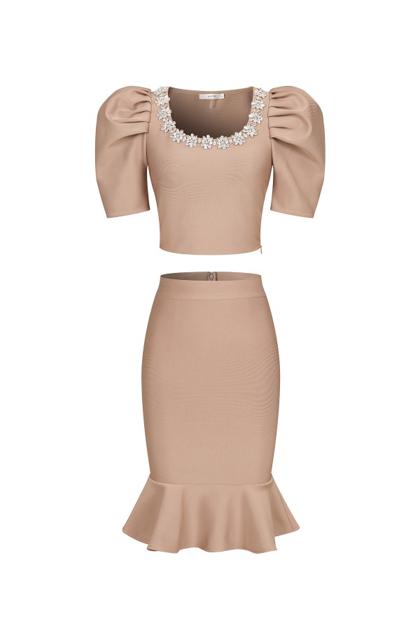 SS005 / RIVIR<br/>bandage top with rhinestones and flared skirt