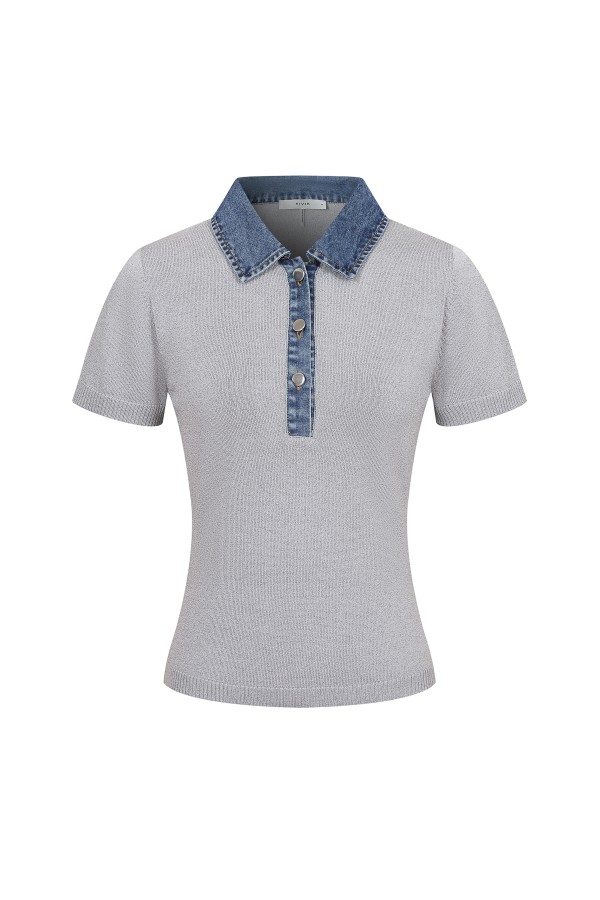 TI013 / RIVIR<br/>Knit Denim Mix Top