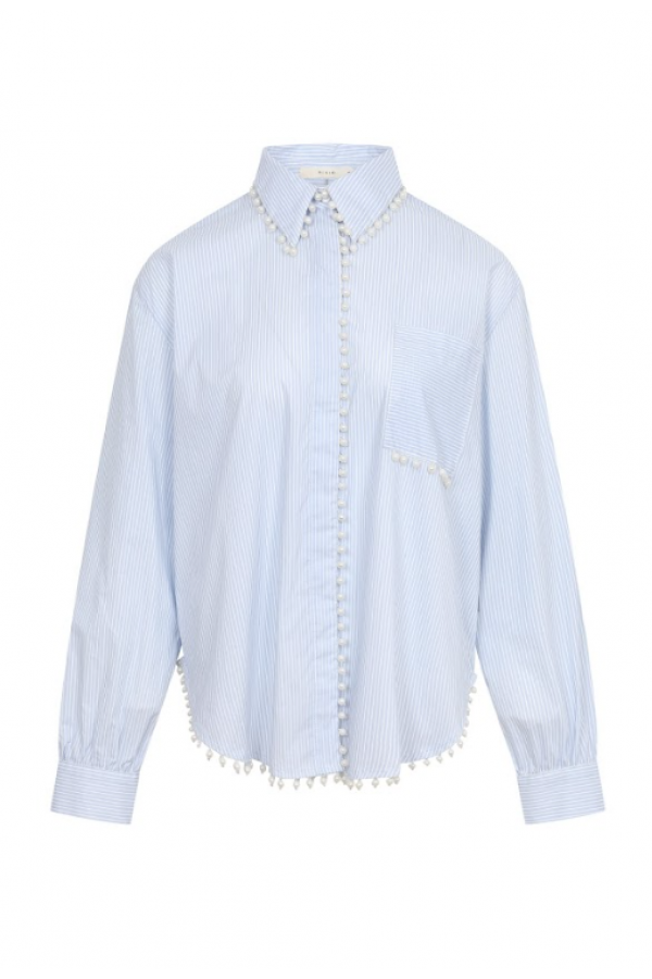 TI061 / RIVIR<br/>Pearl Detail Oversized Stripe Poplin Shirt